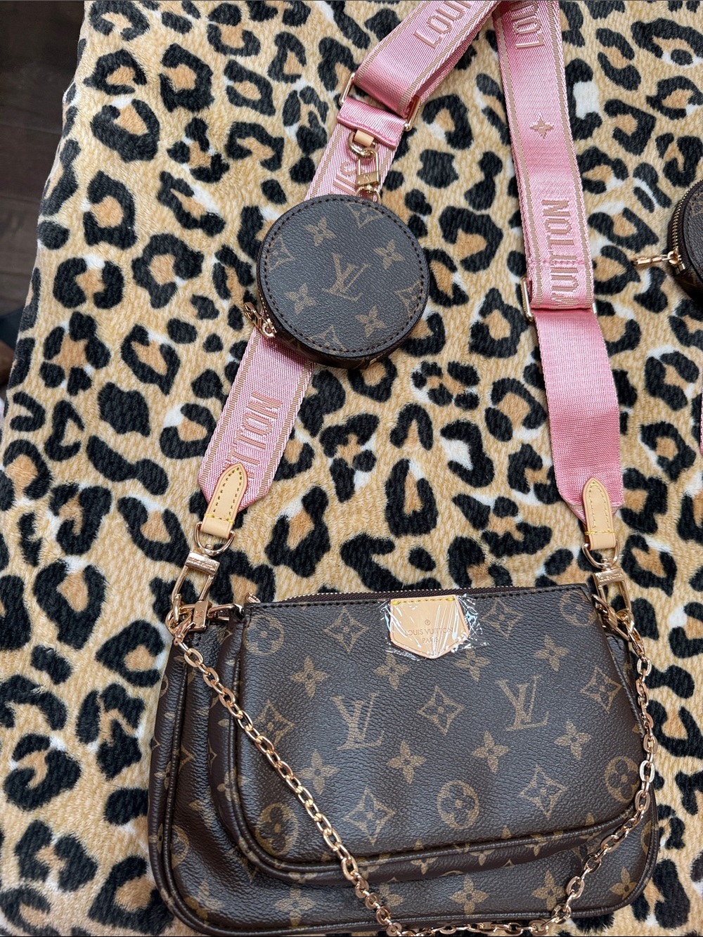 Pink Strap Brown Monogram Crossbody Bag